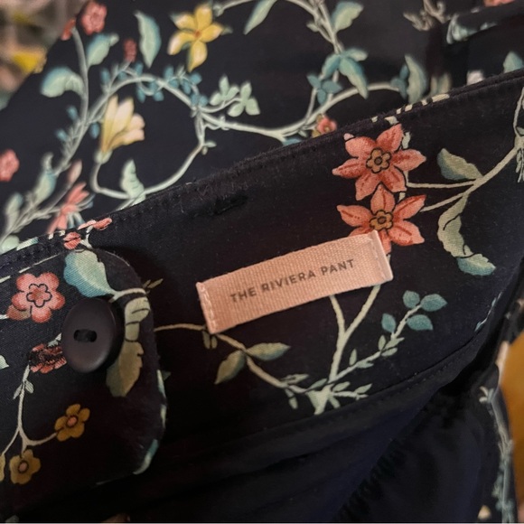 LOFT Navy Floral Pattern Pants 2 Riviera Print Floral Vines Julie Trousers Ankle - Picture 10 of 10